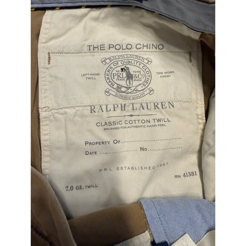 Polo Ralph Lauren Mens Stretch Classic Fit Chino Shorts Tan Khaki Cotton Size 35